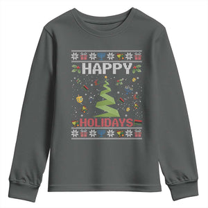 Happy Holidays For All Christmas Hanukkah Kwanzaa Gift Youth Sweatshirt TS12 Dark Heather Print Your Wear