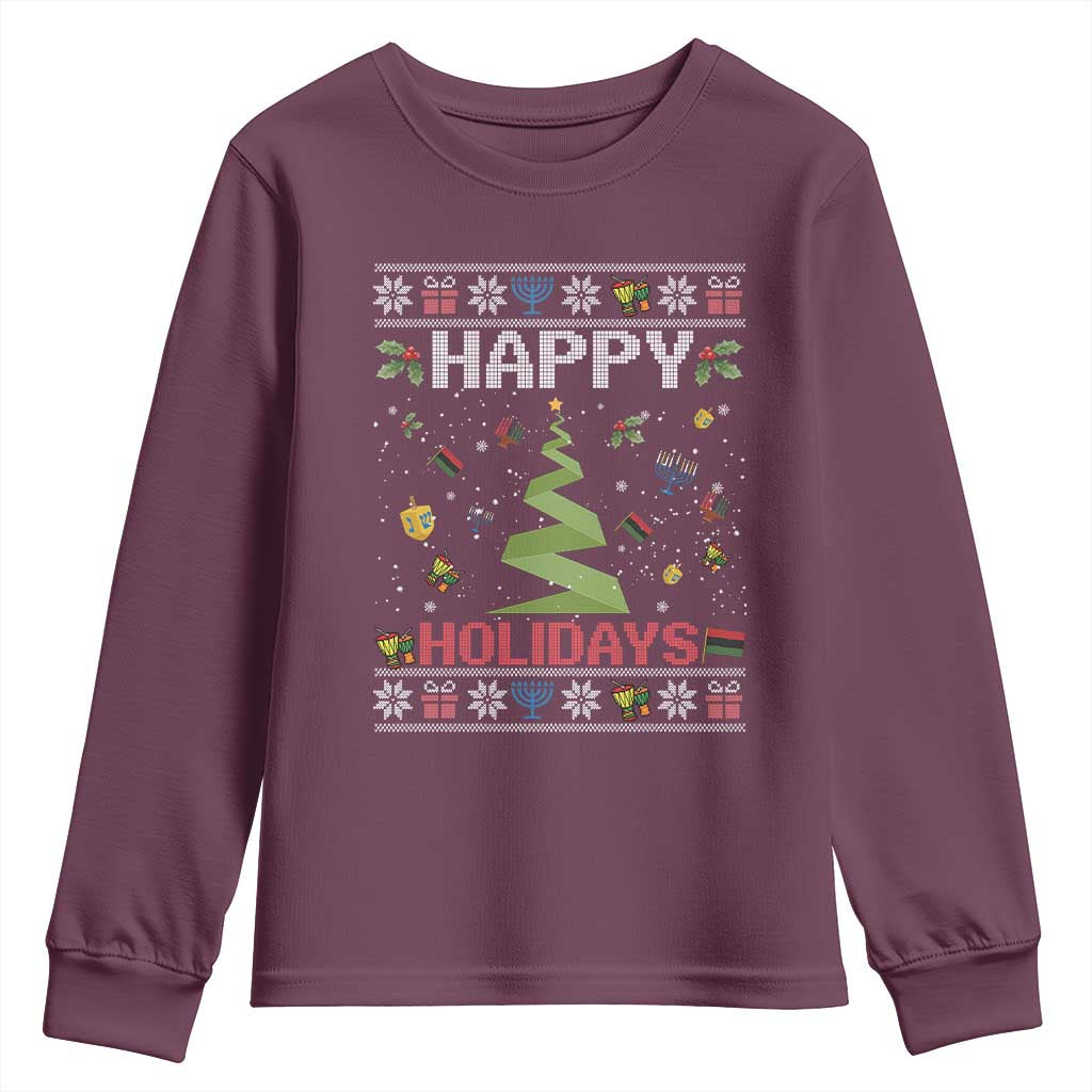 Happy Holidays For All Christmas Hanukkah Kwanzaa Gift Youth Sweatshirt TS12 Maroon Print Your Wear