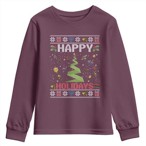Happy Holidays For All Christmas Hanukkah Kwanzaa Gift Youth Sweatshirt TS12 Maroon Print Your Wear