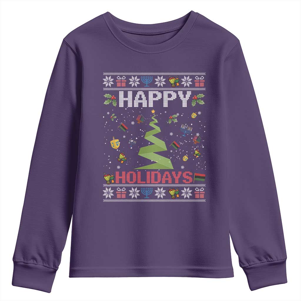 Happy Holidays For All Christmas Hanukkah Kwanzaa Gift Youth Sweatshirt TS12 Purple Print Your Wear