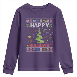 Happy Holidays For All Christmas Hanukkah Kwanzaa Gift Youth Sweatshirt TS12 Purple Print Your Wear