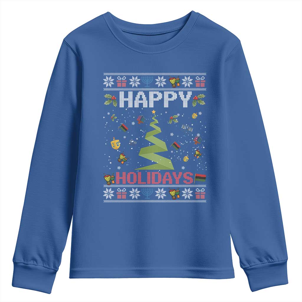 Happy Holidays For All Christmas Hanukkah Kwanzaa Gift Youth Sweatshirt TS12 Royal Blue Print Your Wear
