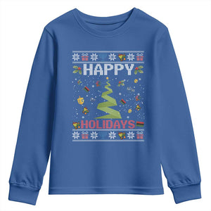 Happy Holidays For All Christmas Hanukkah Kwanzaa Gift Youth Sweatshirt TS12 Royal Blue Print Your Wear