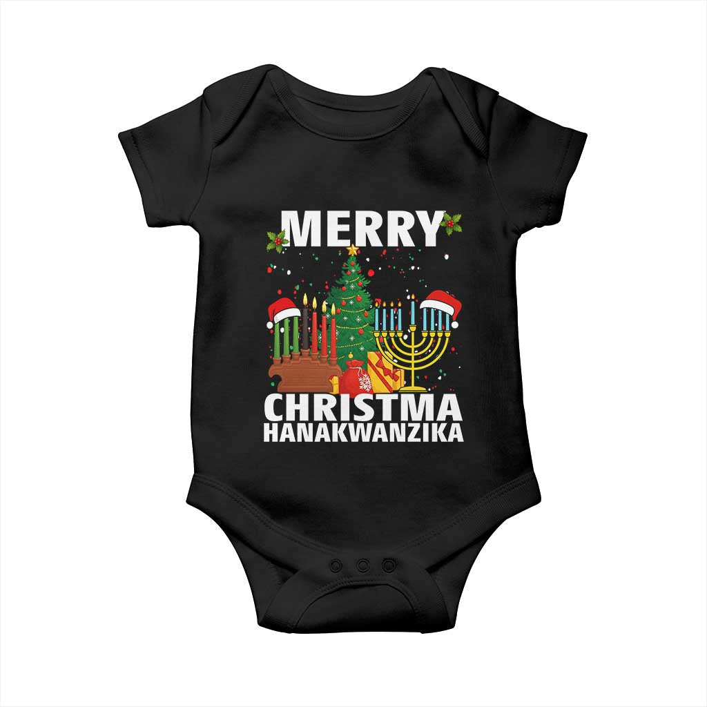 Merry Christmahanakwanzika Baby Onesie Christmas Hanukkah Kwanzaa Celebration Gift TS12 Black Print Your Wear