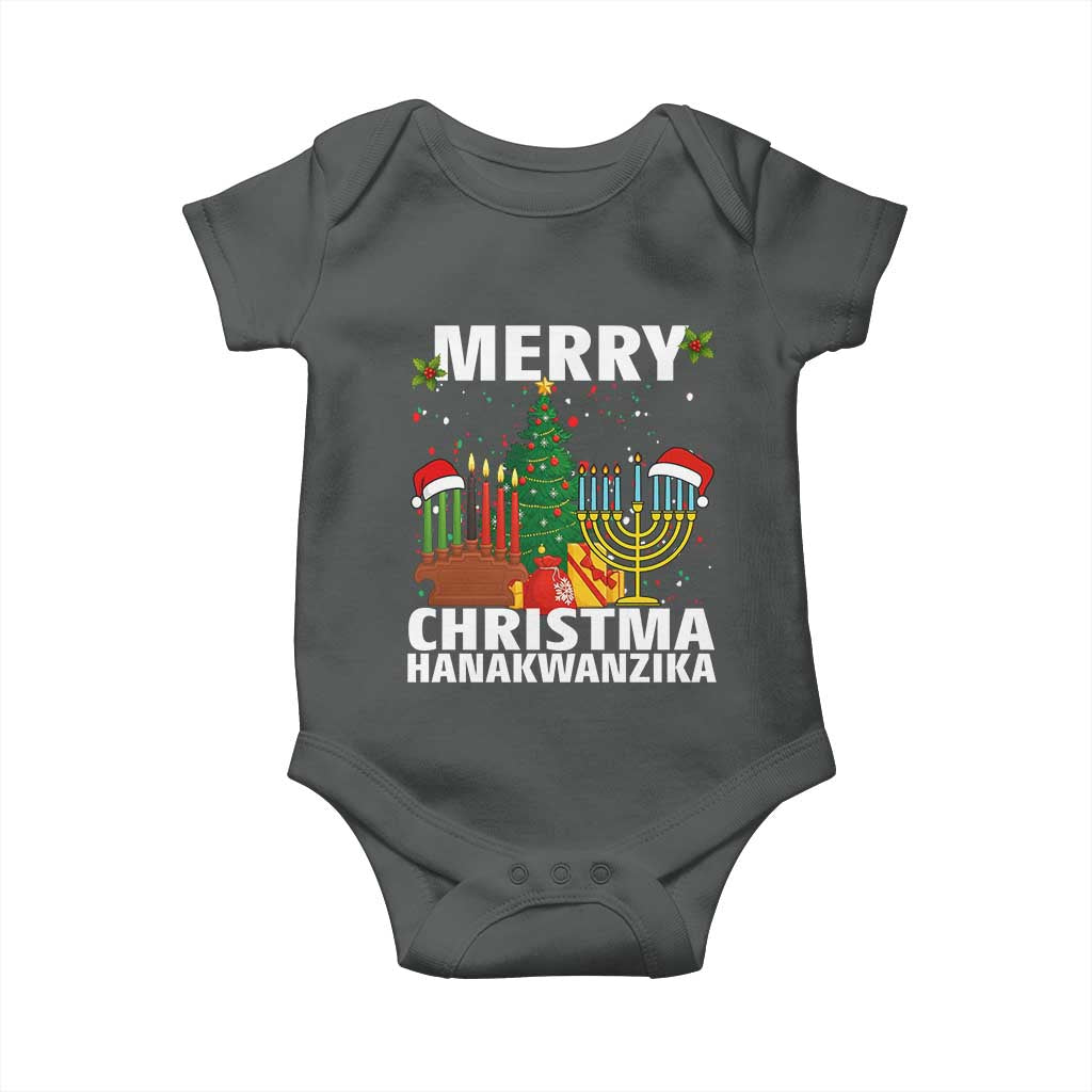Merry Christmahanakwanzika Baby Onesie Christmas Hanukkah Kwanzaa Celebration Gift TS12 Dark Heather Print Your Wear