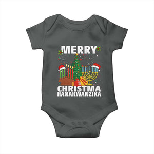 Merry Christmahanakwanzika Baby Onesie Christmas Hanukkah Kwanzaa Celebration Gift TS12 Dark Heather Print Your Wear