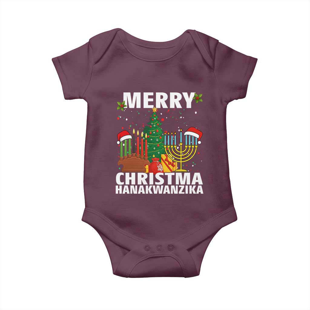 Merry Christmahanakwanzika Baby Onesie Christmas Hanukkah Kwanzaa Celebration Gift TS12 Maroon Print Your Wear