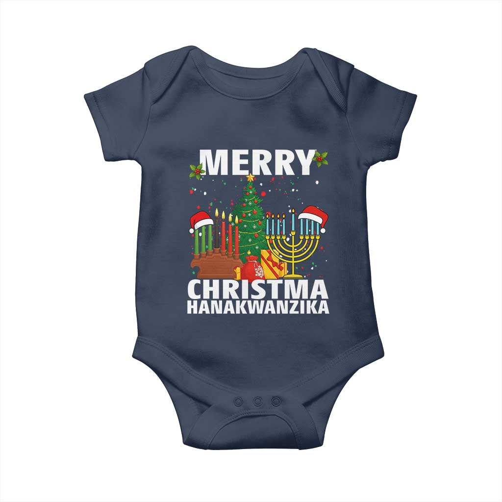 Merry Christmahanakwanzika Baby Onesie Christmas Hanukkah Kwanzaa Celebration Gift TS12 Navy Print Your Wear