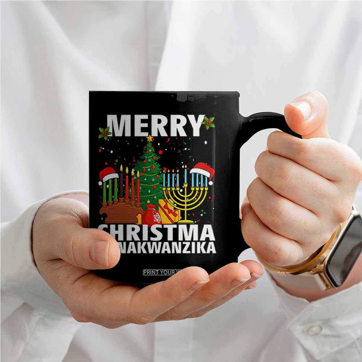 Merry Christmahanakwanzika Coffee Mug Christmas Hanukkah Kwanzaa Celebration Gift TS12 Print Your Wear