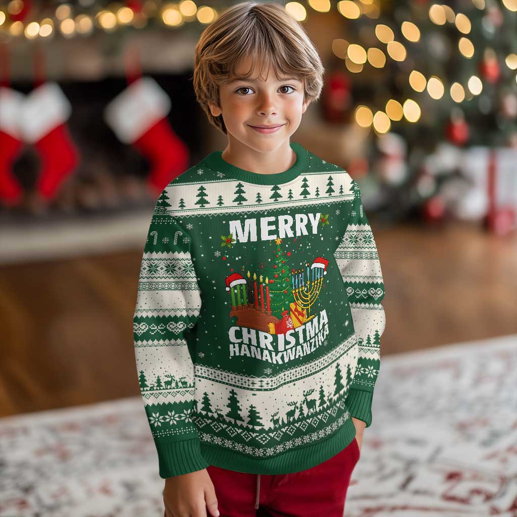 Merry Christmahanakwanzika Ugly Christmas Sweater Xmas Hanukkah Kwanzaa Celebration Gift TS12 Forest Green Beige Print Your Wear