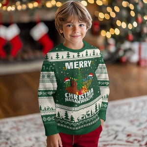 Merry Christmahanakwanzika Ugly Christmas Sweater Xmas Hanukkah Kwanzaa Celebration Gift TS12 Forest Green Beige Print Your Wear