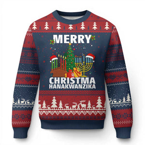 Merry Christmahanakwanzika Ugly Christmas Sweater Xmas Hanukkah Kwanzaa Celebration Gift TS12 Navy Red Print Your Wear