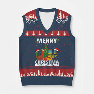 Merry Christmahanakwanzika V-Neck Knit Sweater Vest Xmas Hanukkah Kwanzaa Celebration Gift TS12 Navy Red Print Your Wear