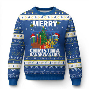 Merry Christmahanakwanzika Hanukkah Ugly Sweater Christmas Chanukkah Kwanzaa Celebration Gift TS12 Blue White Print Your Wear