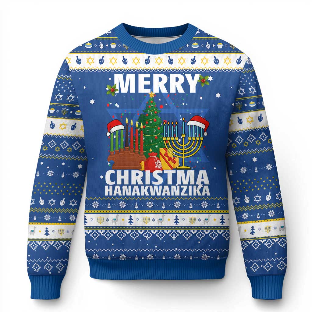 Merry Christmahanakwanzika Hanukkah Ugly Sweater Christmas Chanukkah Kwanzaa Celebration Gift TS12 Blue White Print Your Wear