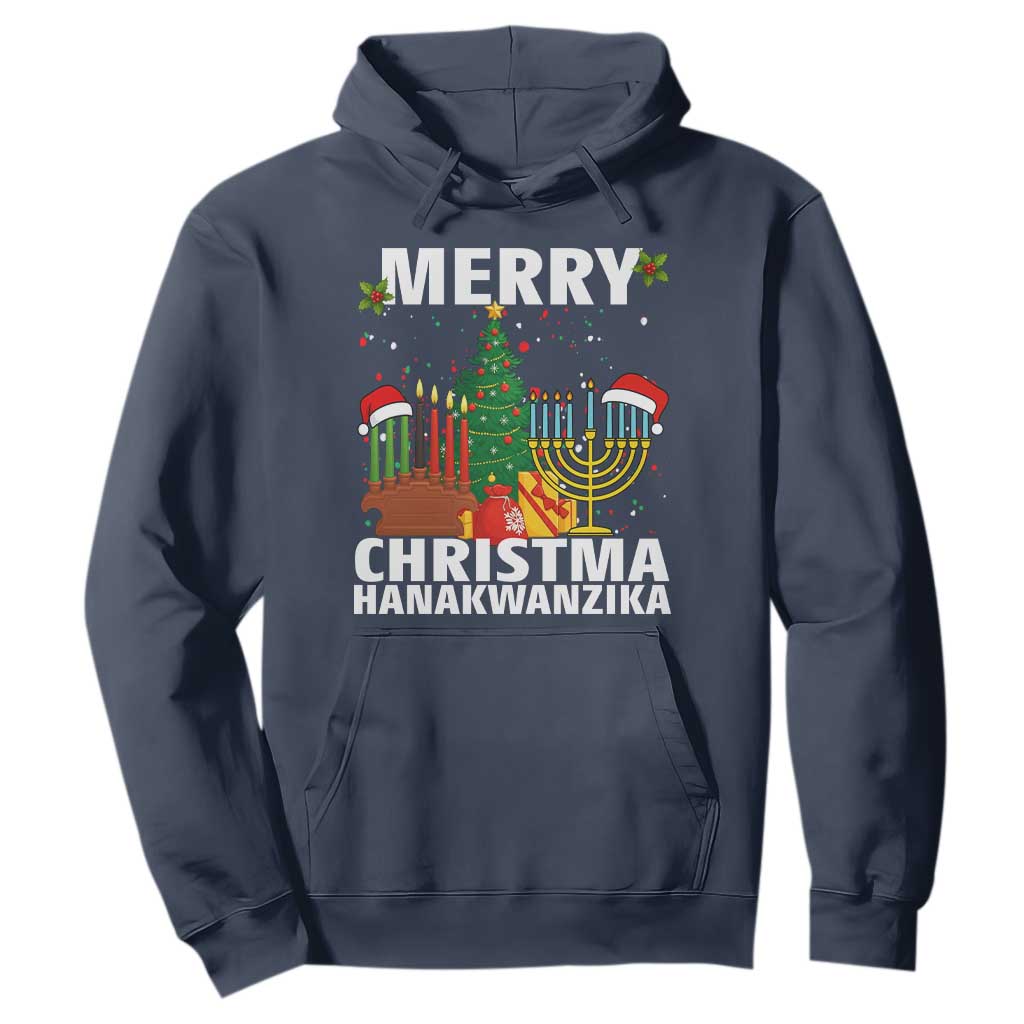 Merry Christmahanakwanzika Hoodie Christmas Hanukkah Kwanzaa Celebration Gift TS12 Navy Print Your Wear