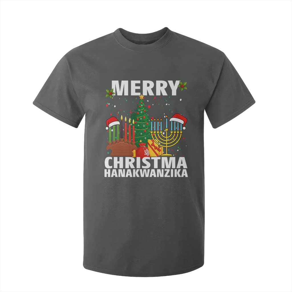 Merry Christmahanakwanzika T Shirt For Kid Christmas Hanukkah Kwanzaa Celebration Gift TS12 Dark Heather Print Your Wear