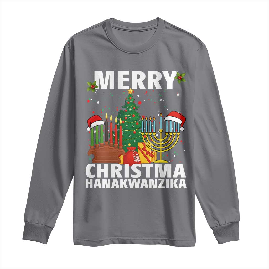 Merry Christmahanakwanzika Long Sleeve Shirt Christmas Hanukkah Kwanzaa Celebration Gift TS12 Charcoal Print Your Wear