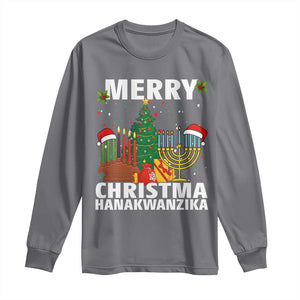 Merry Christmahanakwanzika Long Sleeve Shirt Christmas Hanukkah Kwanzaa Celebration Gift TS12 Charcoal Print Your Wear