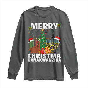 Merry Christmahanakwanzika Long Sleeve Shirt Christmas Hanukkah Kwanzaa Celebration Gift TS12 Dark Heather Print Your Wear