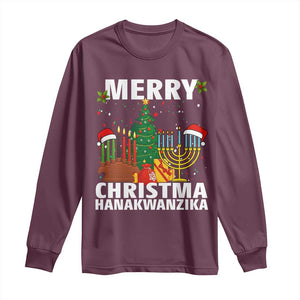 Merry Christmahanakwanzika Long Sleeve Shirt Christmas Hanukkah Kwanzaa Celebration Gift TS12 Maroon Print Your Wear