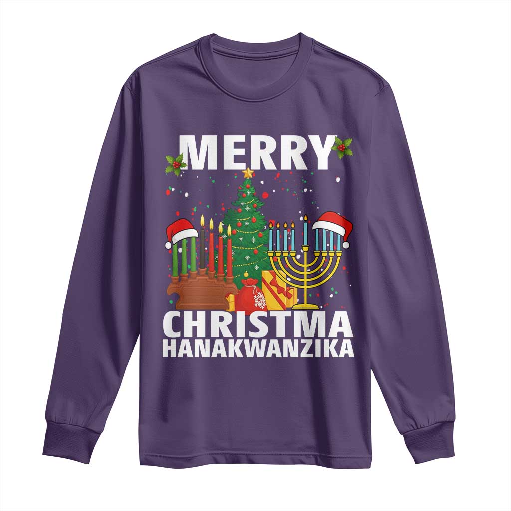 Merry Christmahanakwanzika Long Sleeve Shirt Christmas Hanukkah Kwanzaa Celebration Gift TS12 Purple Print Your Wear