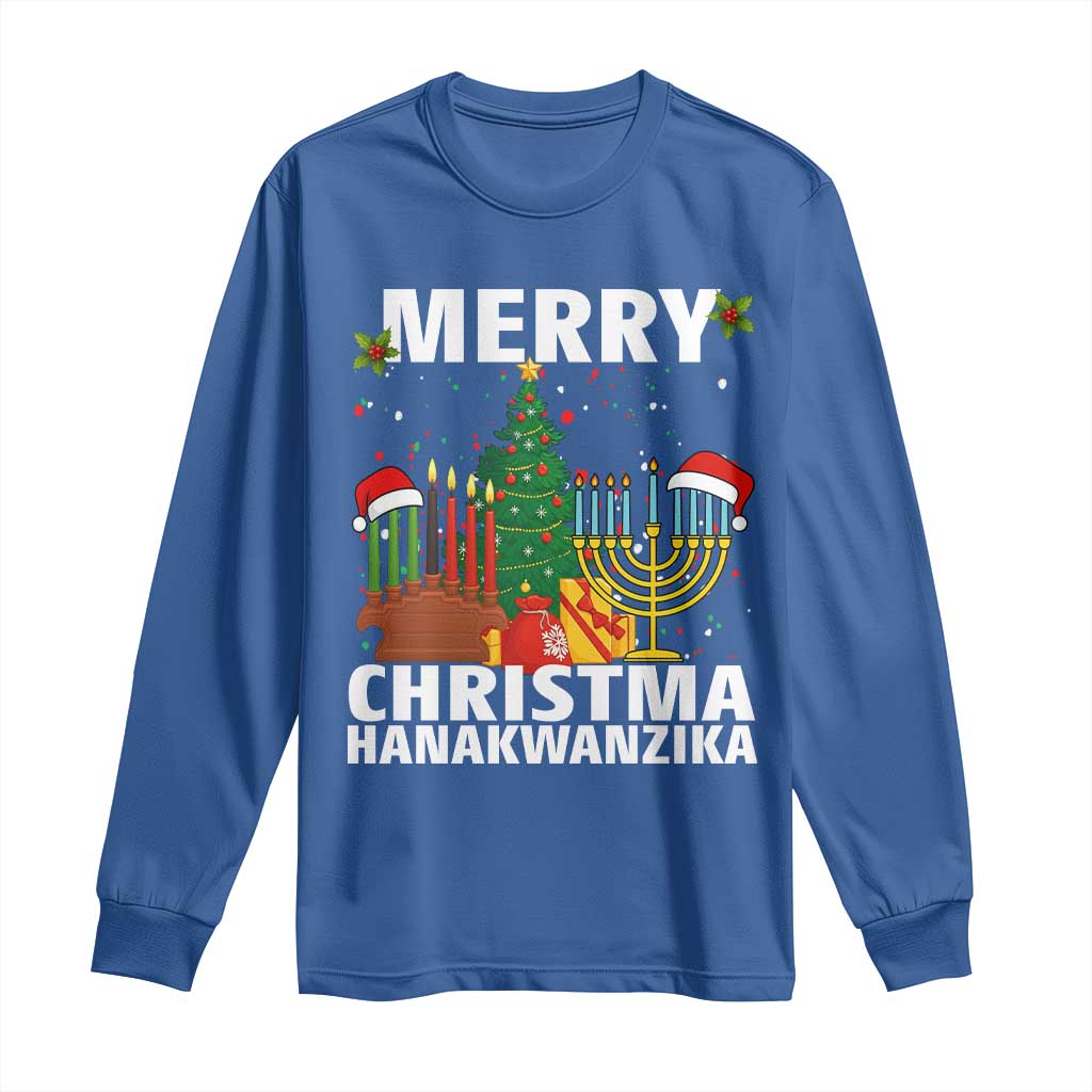 Merry Christmahanakwanzika Long Sleeve Shirt Christmas Hanukkah Kwanzaa Celebration Gift TS12 Royal Blue Print Your Wear