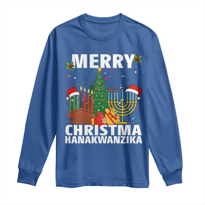 Merry Christmahanakwanzika Long Sleeve Shirt Christmas Hanukkah Kwanzaa Celebration Gift TS12 Royal Blue Print Your Wear