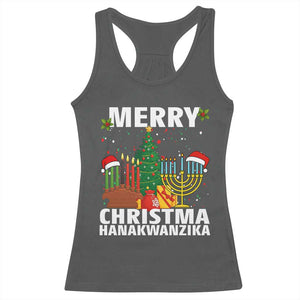 Merry Christmahanakwanzika Racerback Tank Top Christmas Hanukkah Kwanzaa Celebration Gift TS12 Dark Heather Print Your Wear