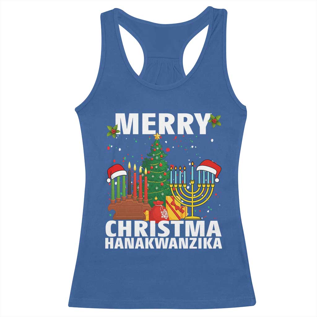 Merry Christmahanakwanzika Racerback Tank Top Christmas Hanukkah Kwanzaa Celebration Gift TS12 Royal Blue Print Your Wear