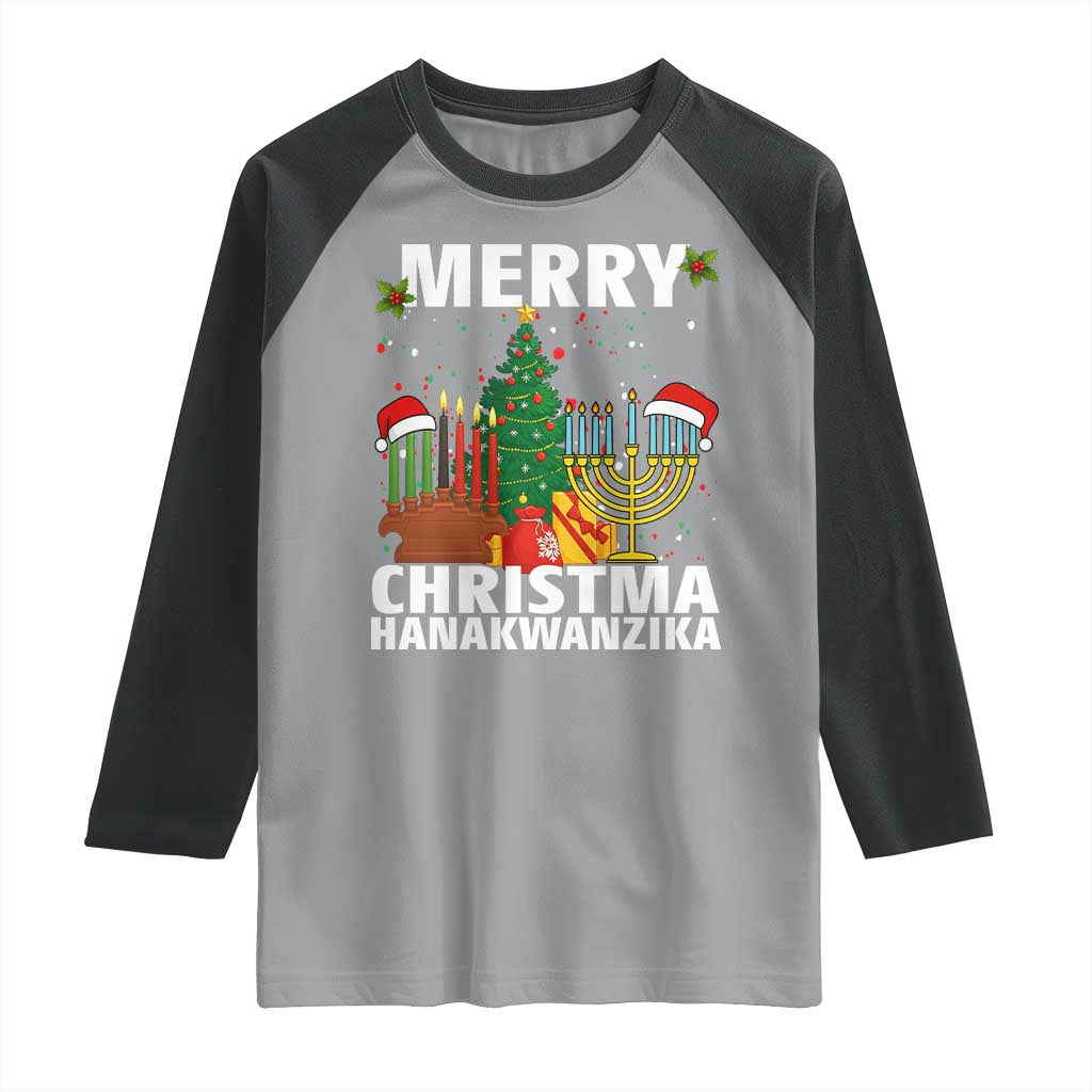 Merry Christmahanakwanzika Raglan Shirt Christmas Hanukkah Kwanzaa Celebration Gift TS12 Sport Gray Black Print Your Wear