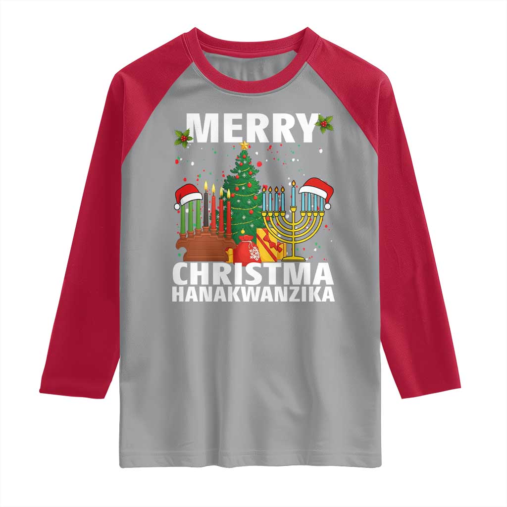 Merry Christmahanakwanzika Raglan Shirt Christmas Hanukkah Kwanzaa Celebration Gift TS12 Sport Gray Red Print Your Wear