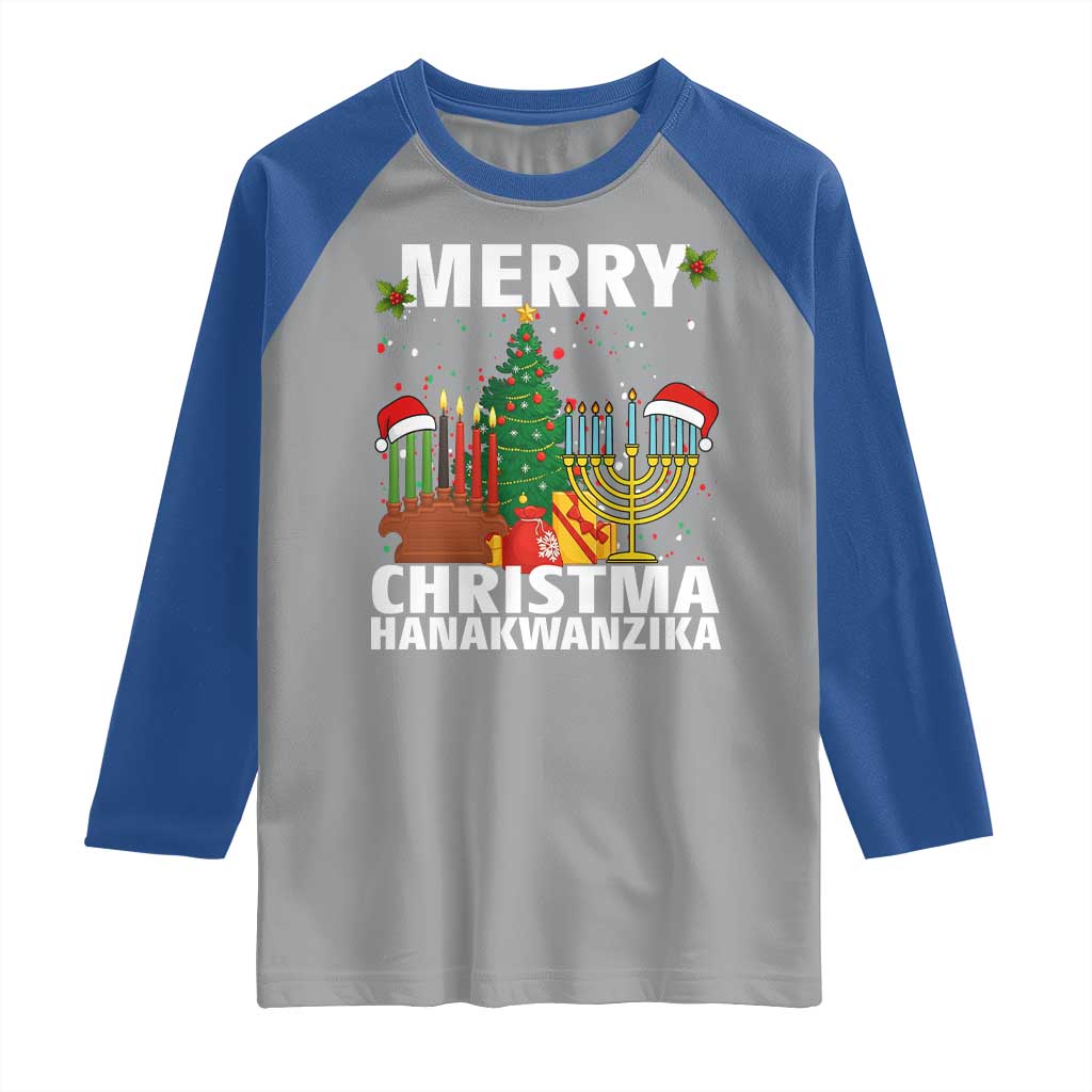 Merry Christmahanakwanzika Raglan Shirt Christmas Hanukkah Kwanzaa Celebration Gift TS12 Sport Gray Royal Print Your Wear