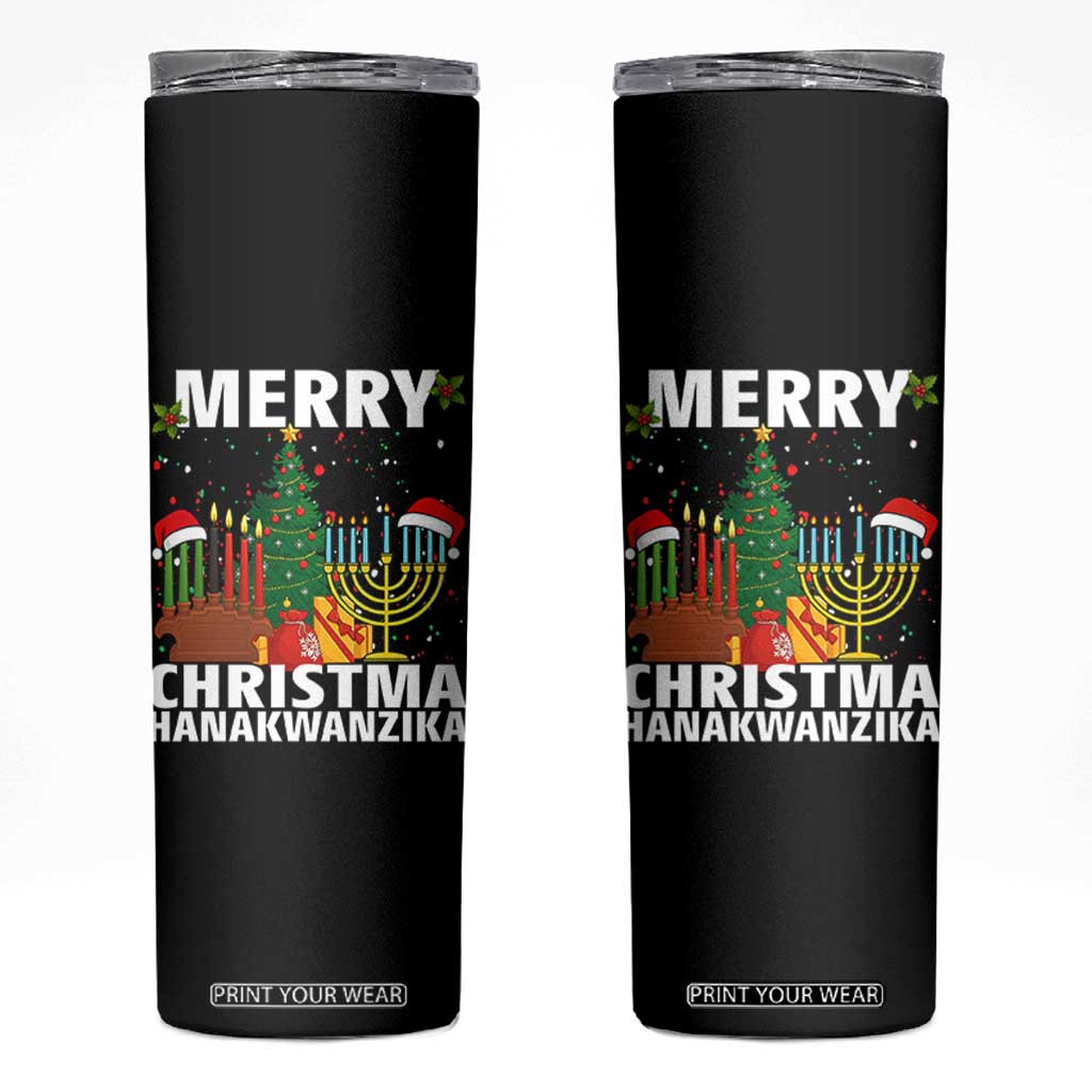 Merry Christmahanakwanzika Skinny Tumbler Christmas Hanukkah Kwanzaa Celebration Gift TS12 Black Print Your Wear