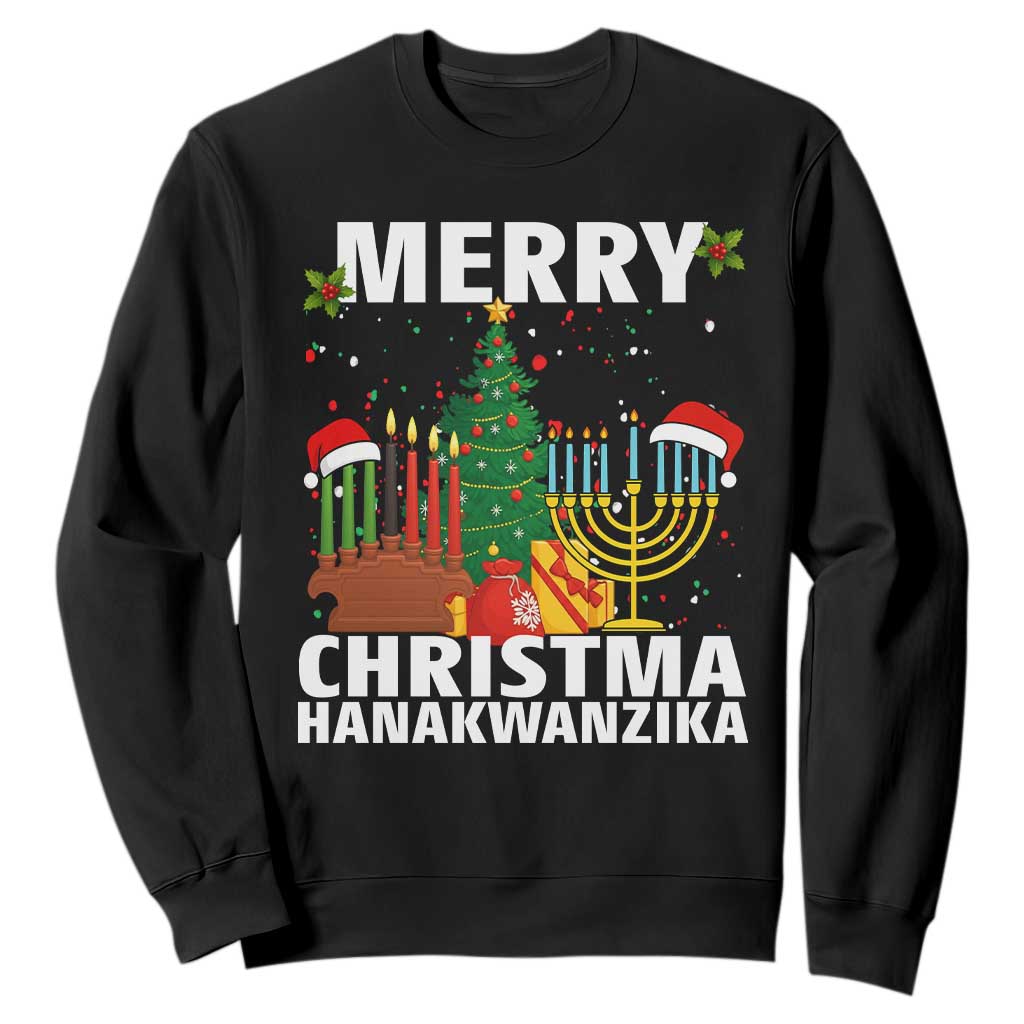Merry Christmahanakwanzika Sweatshirt Christmas Hanukkah Kwanzaa Celebration Gift TS12 Black Print Your Wear