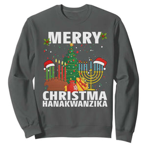 Merry Christmahanakwanzika Sweatshirt Christmas Hanukkah Kwanzaa Celebration Gift TS12 Dark Heather Print Your Wear