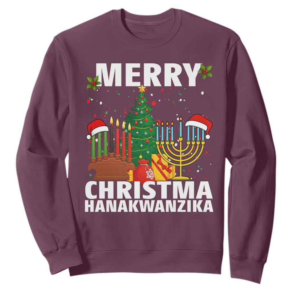 Merry Christmahanakwanzika Sweatshirt Christmas Hanukkah Kwanzaa Celebration Gift TS12 Maroon Print Your Wear