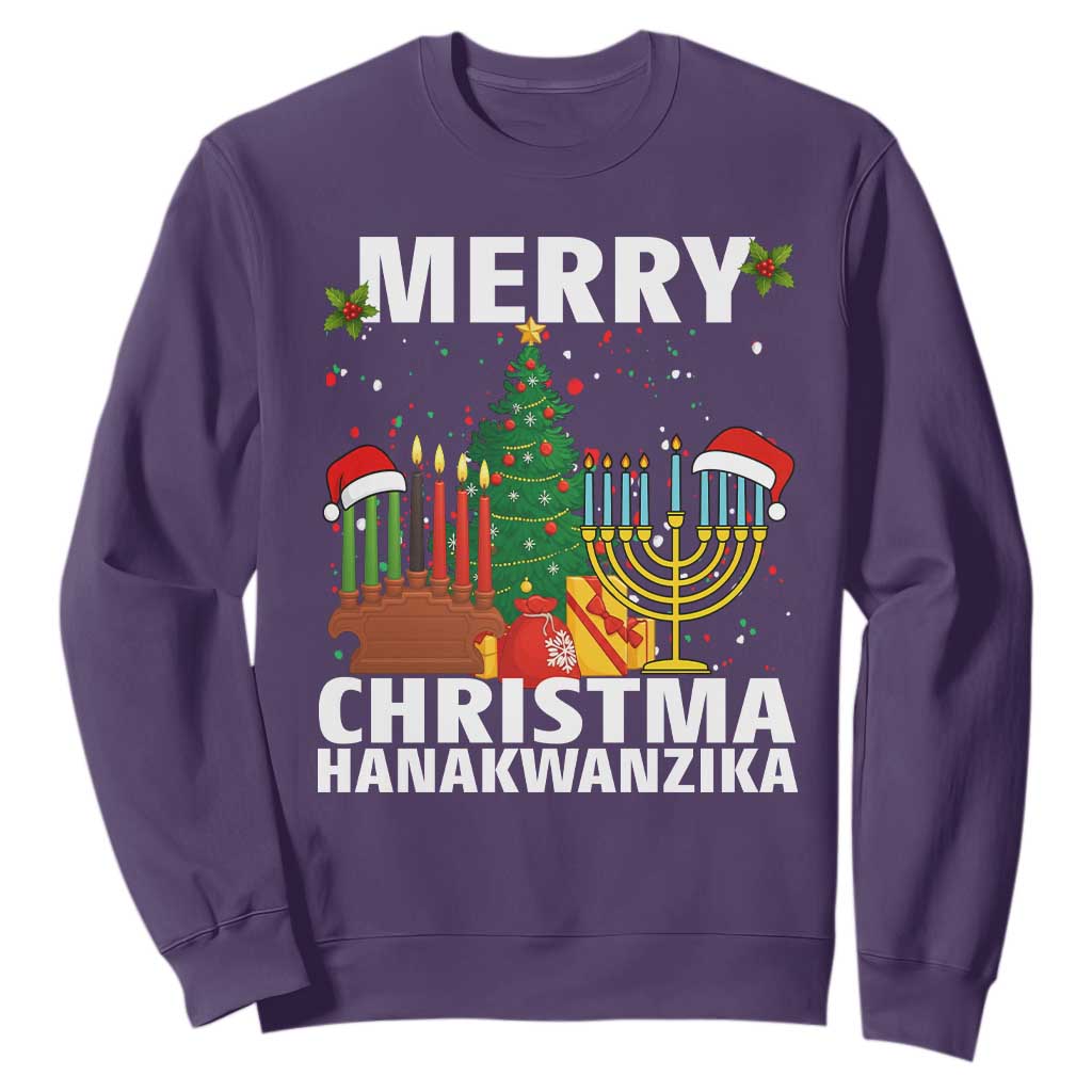 Merry Christmahanakwanzika Sweatshirt Christmas Hanukkah Kwanzaa Celebration Gift TS12 Purple Print Your Wear