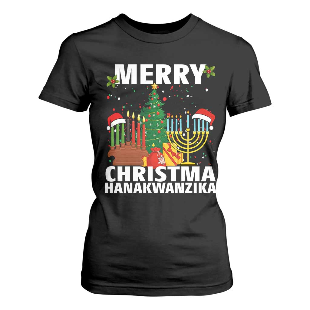 Merry Christmahanakwanzika T Shirt For Women Christmas Hanukkah Kwanzaa Celebration Gift TS12 Black Print Your Wear