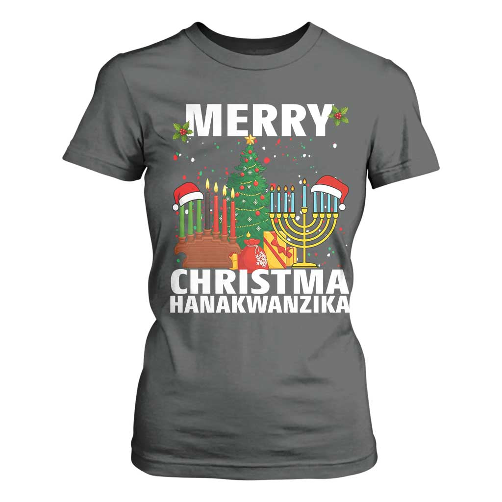 Merry Christmahanakwanzika T Shirt For Women Christmas Hanukkah Kwanzaa Celebration Gift TS12 Dark Heather Print Your Wear