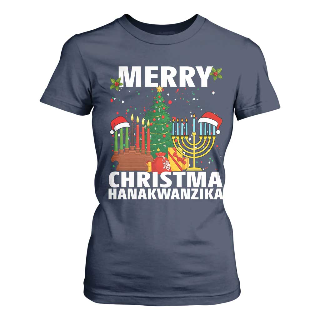 Merry Christmahanakwanzika T Shirt For Women Christmas Hanukkah Kwanzaa Celebration Gift TS12 Navy Print Your Wear