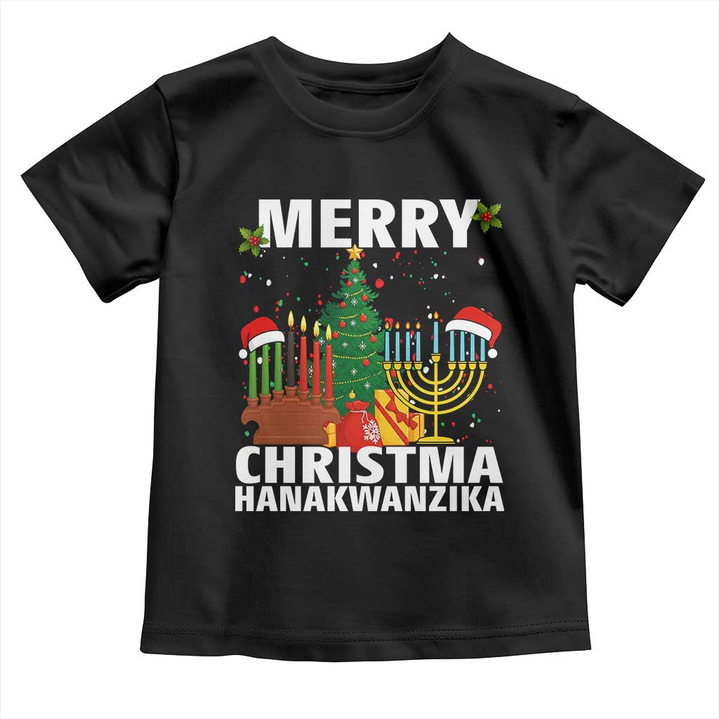 Merry Christmahanakwanzika Toddler T Shirt Christmas Hanukkah Kwanzaa Celebration Gift TS12 Black Print Your Wear
