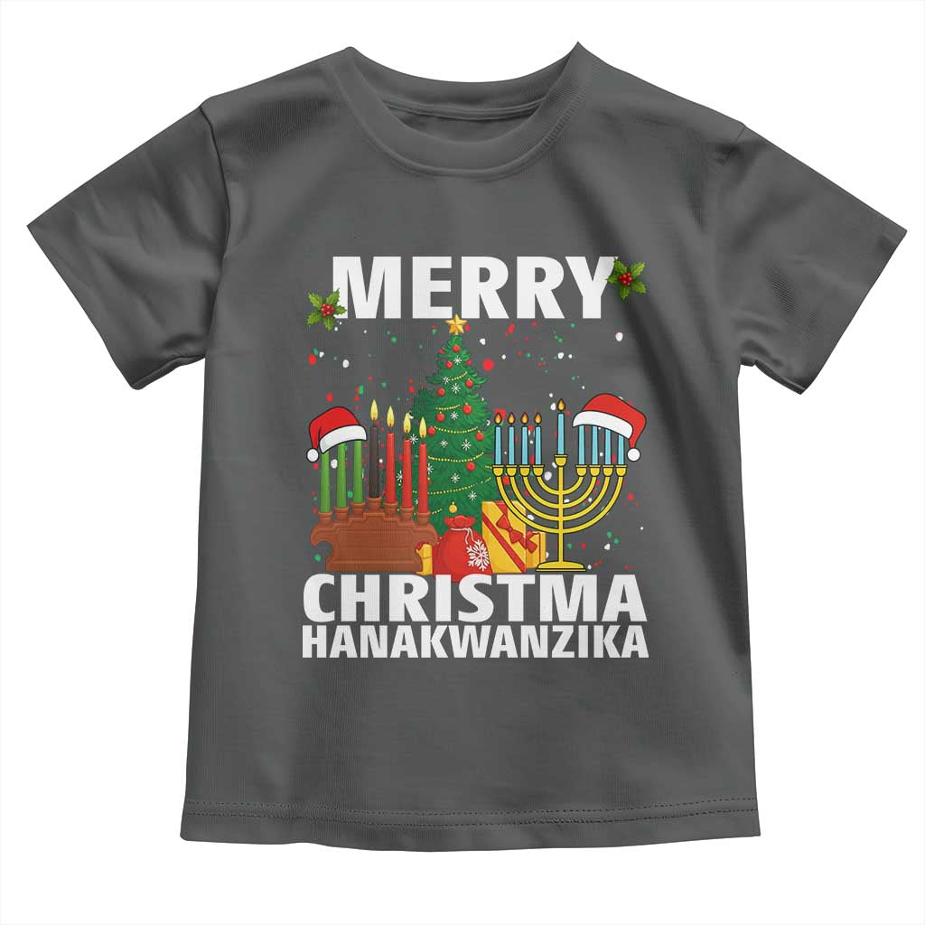 Merry Christmahanakwanzika Toddler T Shirt Christmas Hanukkah Kwanzaa Celebration Gift TS12 Dark Heather Print Your Wear