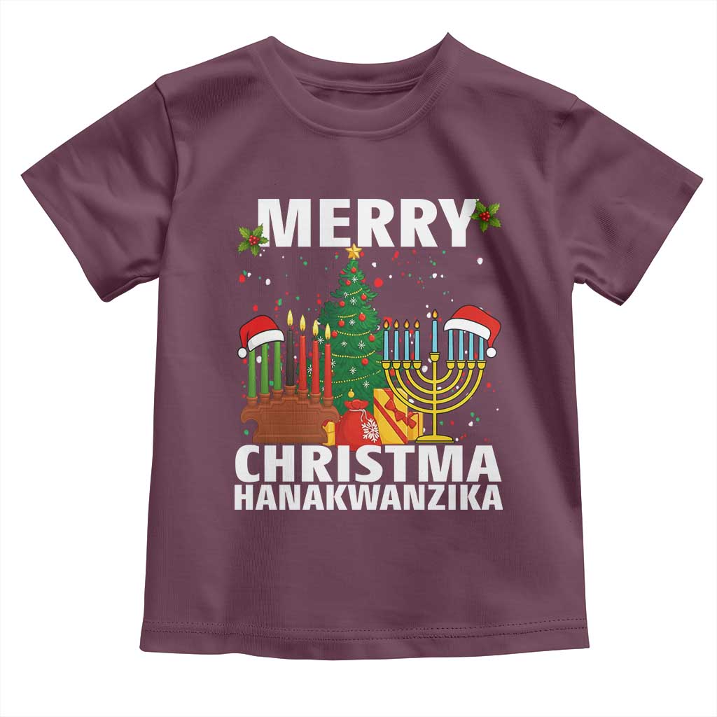 Merry Christmahanakwanzika Toddler T Shirt Christmas Hanukkah Kwanzaa Celebration Gift TS12 Maroon Print Your Wear