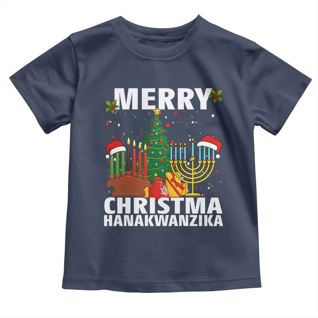 Merry Christmahanakwanzika Toddler T Shirt Christmas Hanukkah Kwanzaa Celebration Gift TS12 Navy Print Your Wear