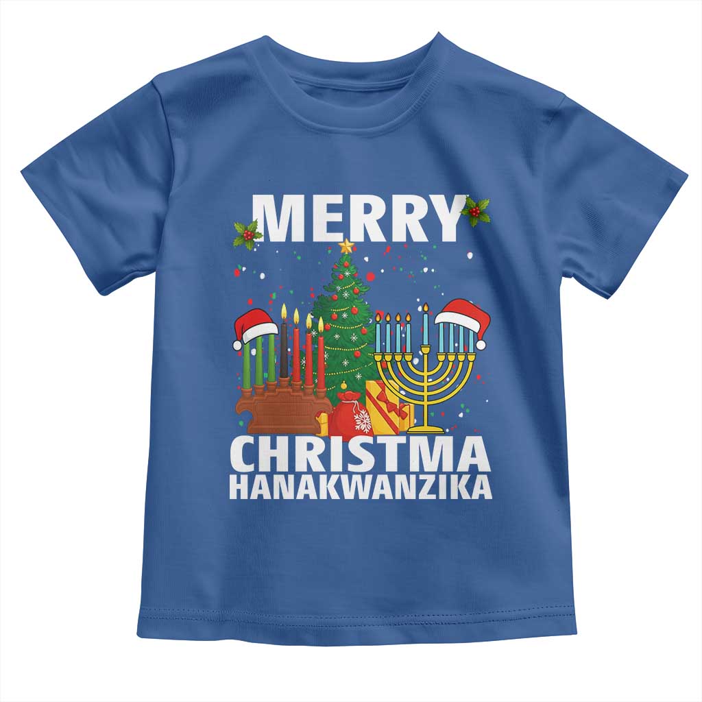 Merry Christmahanakwanzika Toddler T Shirt Christmas Hanukkah Kwanzaa Celebration Gift TS12 Royal Blue Print Your Wear