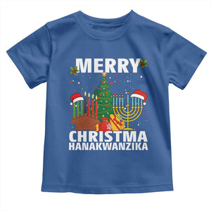 Merry Christmahanakwanzika Toddler T Shirt Christmas Hanukkah Kwanzaa Celebration Gift TS12 Royal Blue Print Your Wear