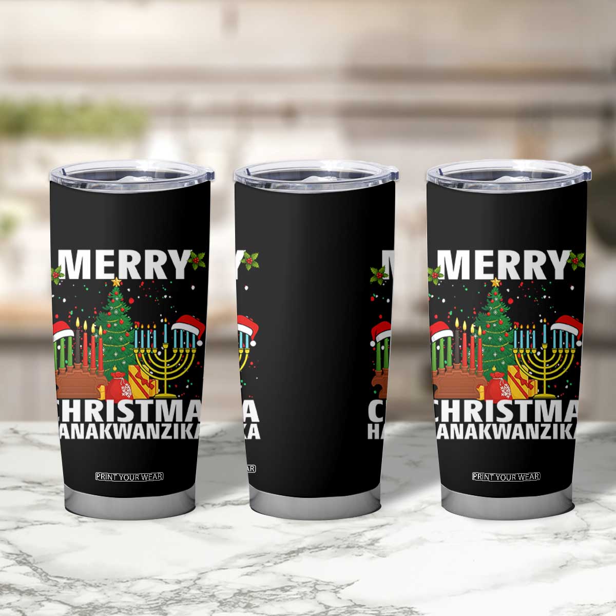 Merry Christmahanakwanzika Tumbler Cup Christmas Hanukkah Kwanzaa Celebration Gift TS12 Print Your Wear