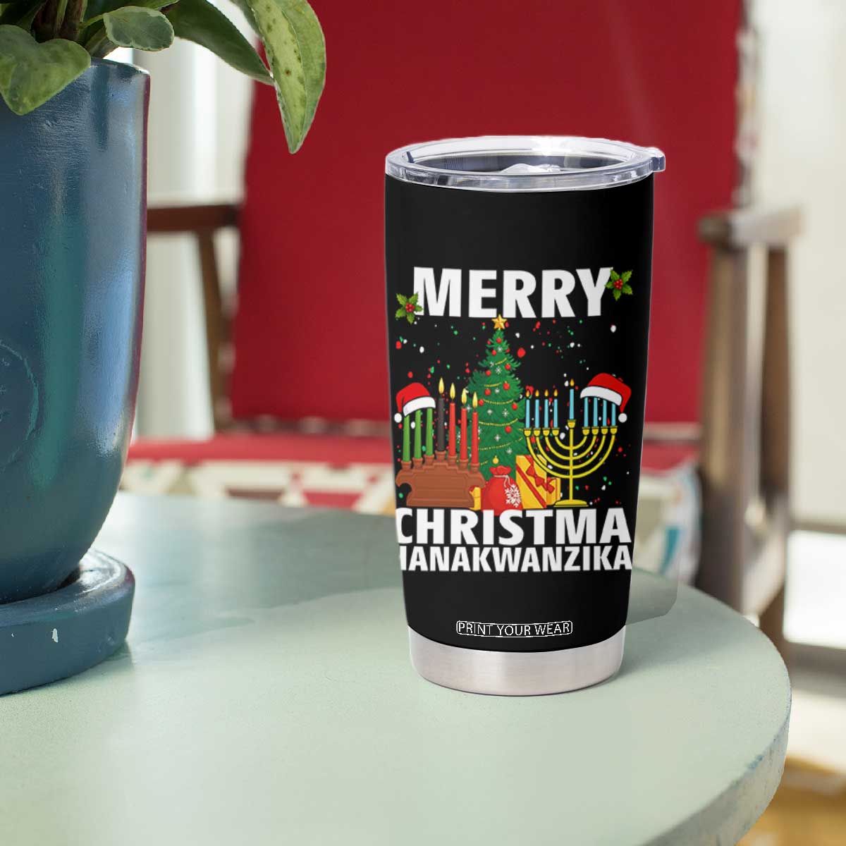 Merry Christmahanakwanzika Tumbler Cup Christmas Hanukkah Kwanzaa Celebration Gift TS12 Print Your Wear