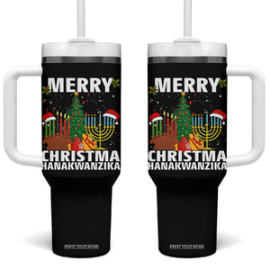 Merry Christmahanakwanzika Tumbler With Handle Christmas Hanukkah Kwanzaa Celebration Gift TS12 One Size: 40 oz Black Print Your Wear